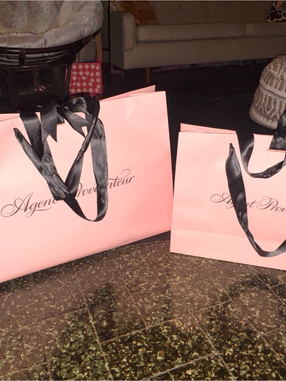 Agent Provocateur Pink Paper Tote with Black Satin Handles